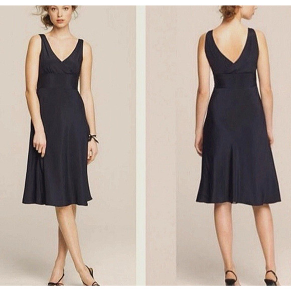 J Crew Sophia Dress Size 4 Navy Blue 100% Silk Fit & Flare Evening Cocktail - Picture 8 of 14